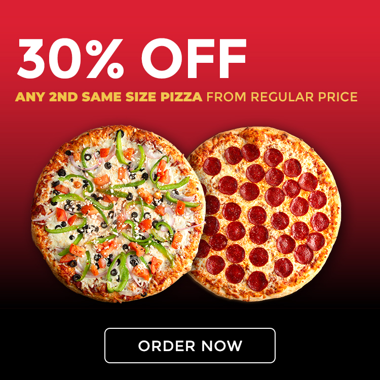 30 percent off 2nd pizza deal