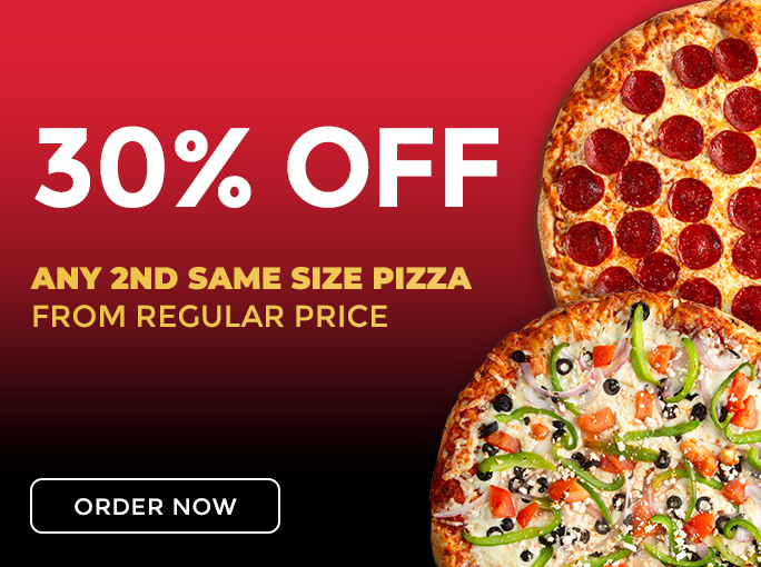 30 percent off 2nd pizza deal